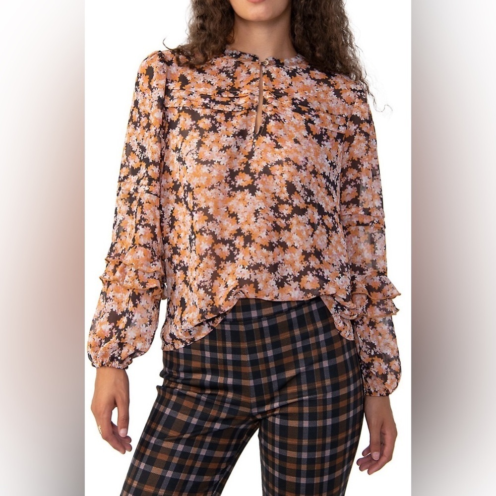 Sanctuary Pintuck Floral Blouse - size Large - semi sheer, gorgeous, & romantic